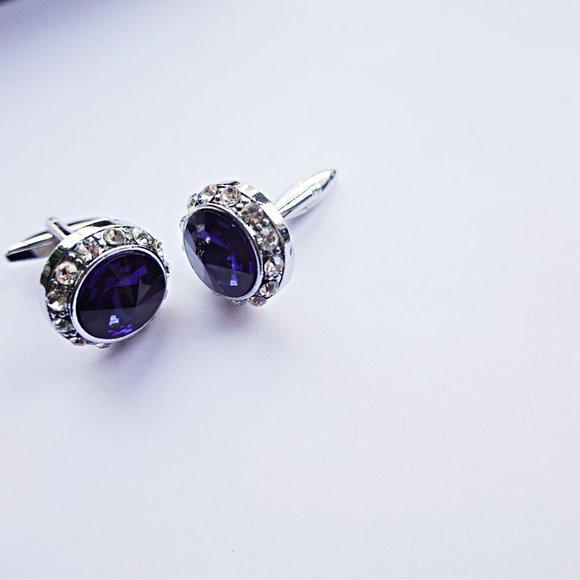 Blue Crystal Round Cufflinks - Picture 2 of 2